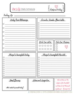 the printable daily planner is shown in red and black, with hearts on it