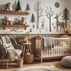 a baby's room decorated in neutral colors