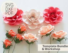 paper flowers are arranged on the wall with text overlay that reads svg dxf file