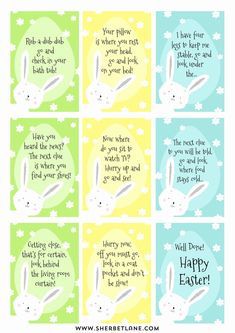 four different easter cards with the words happy easter written on them and an image of a bunny