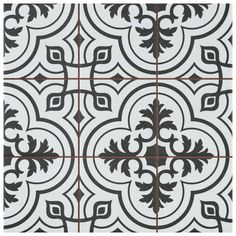 black and white tile with an intricate design