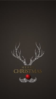 merry christmas card with reindeer antlers and red ball on black background, eps file available