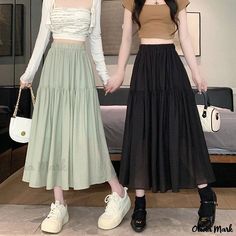 Olivia Mark - Design-inspired Elastic Waist Panel Long A-line Skirt Long Circle Skirt, Long A Line Skirt, Circle Skirt, Types Of Skirts, Olivia Mark, Long A Line, A Line Skirt, A Line Skirts, Elastic Waist