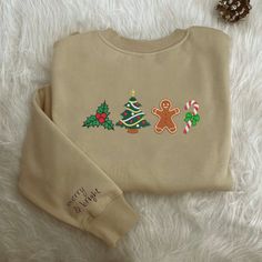 Embroidered Christmas Sweatshirt, Christmas Gingerbread Embroidered Crewneck For Family is here to be the best gift for your friends and family with all the cool designs and styles they come in. If you have any additional requests or questions please send me a message and I will be happy to be of help Unisex Woolen Sweater Model: Sweater Unisex Fit: Classic Fit Sleeve type: Long sleeves Each all-over printed sweater is constructed from premium polyester wool that is ultra-soft and Diy Christmas Outfits, Family Sweaters, Trendy Christmas Sweatshirt, Christmas Sweater Design, Xmas Sweaters, Christmas Embroidery Shirts, Embroidery Christmas Sweater, Patchwork Christmas Sweatshirt, Christmas Sweaters Aesthetic