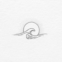 the sun and waves are drawn in black ink on white paper, as well as an outline