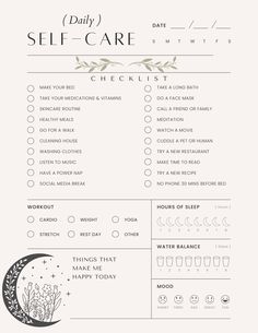 Keep track and be mindful of your daily self care goals. Digital download in US Letter head size. Daily Self Care, Self Care Journal, Self Care Planner, Wellness Journal, Self Care Bullet Journal, Writing Therapy, Journal Writing Prompts, Get My Life Together, Planner Inspiration