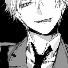 an anime character with blonde hair wearing a suit and tie, looking at the camera