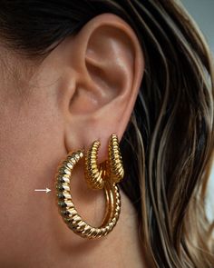 The statement hoop that you didn't know you needed! These Luv Aj XL Ridged Hoop Earrings in Polished 14k Gold Plated are the perfect size to wear alone or to layer with other smaller hoops for contrasts in shapes and sizes. The elegant ridges elevate these hoop earrings from an simple to a step above the rest. The hoop posts are made from surgical steel making them hypoallergenic for sensitive ears. Additionally, they are nickel-free and cadmium-free.Features:Style: HoopMetal: High Polish 14k Go Luv Aj, Climber Earrings, Anklet Jewelry, Chain Choker, Bead Strand, Sensitive Ears, Anklets, Bangle Bracelets, Scarf Accessory