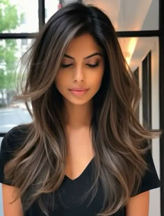 Biolage Hair Brown, Side Part And Curtain Bangs, Summer Haircuts 2024 Long, Dark Summer Hair, Winter Brunette, Medium Length Hairstyles For Women, Medium Length Haircuts, Rambut Brunette, Brunette Hair With Highlights