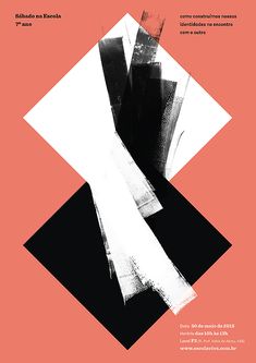 an abstract poster with black and white shapes