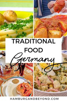 a collage of traditional food in germany with text overlay reading traditional food germany