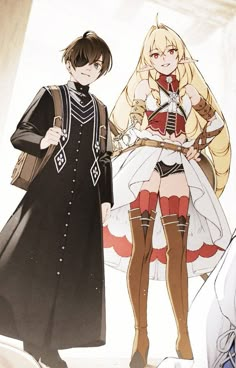 two anime characters standing next to each other