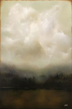 an image of a painting with clouds in the background