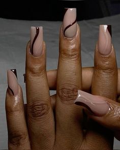 Simple Nail Designs Brown, Simple Brown Nails, Neon Tips, Ongles Beiges, Food Fusion, Fall Acrylic Nails