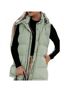 Fashionable and comfortable, the perfect choice for your wardrobePiePieBuy Women's Long Quilted Vest Hooded Sleeveless Button Down Puff Vest Cotton Padded Jacket Winter Coat Green Casual  Sleeveless  Plain vest   Women Clothing, size features are:Bust: ,Length: ,Sleeve Length: Solid Puffer Sleeveless Vest, Sleeveless Outerwear With Button Closure, Sleeveless Solid Outerwear With Button Closure, Green Winter Vest With Buttons, Cotton Puffer Vest, Trendy Winter Vest With Button Closure, Sleeveless Cotton Outerwear With Button Closure, Casual Sleeveless Outerwear With Button Closure, Sleeveless Cotton Puffer Outerwear