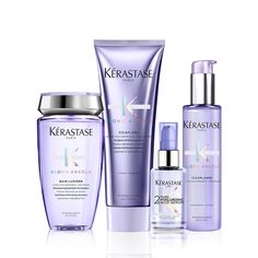 This daily haircare routine combines four products that work together to deeply nourish and protect your locks while restoring their natural shine and radiance. Use Bain Lumière Shampoo + Cicaflash Conditioner daily for illuminating and hydrating. Apply Cicaplasme Hair Serum daily as a finishing leave-in to tame frizz and define tips prior to styling as it has heat protectant. Use the 2% Pure Hyaluronic Acid serum for daily repairing hair care & moisturizer for scalp. PRO TIP: Apply Cicaplasme Hair Serum once a week as a nourishing night serum. 95% stronger hair* Instantly hydrated hair Helps repair surface damage in one use Heat protectant** *Instrumental test after application of Bain Lumière, Cicaflash and HA Serum vs non-conditioning shampoo ** with use of Cicaplamse only Your routine Kerastase Blonde Shampoo, Kerastase Kit, Natural Blonde Hair, Blonde Hair Types, Blonde Dye, Subtle Blonde Highlights, Grey Blonde Hair, Natural Blonde, Honey Blonde Hair