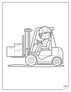 a boy driving a forklift coloring page