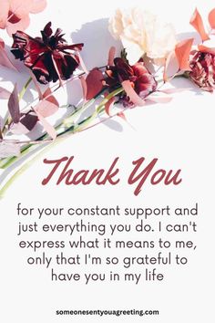 a thank card for someone with flowers on the side and an inscription that reads, thank you