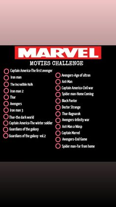 the avengers movie challenge is shown in red and black