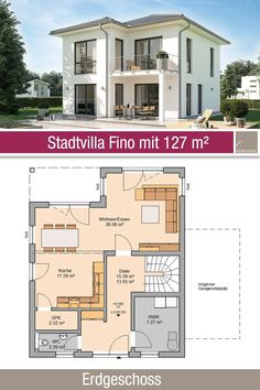 the floor plan for a two story house with an attached garage and living room area