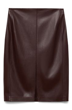 Add supple swagger to skirt day with a trimly tailored option crafted from buttery faux leather. 100% polyester with polyurethane coating Machine wash, line dry Imported Midi Design, Faux Leather Pencil Skirt, Pencil Design, Womens Pencil Skirts, Skirt Length, Crayon, Pencil Skirt, Mango, Womens Skirt