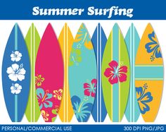 a group of surfboards sitting next to each other on top of a blue and white background