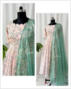 Customised printed organza anarkali with embroidered organza dupatta. In love with this unusual combo. Not available now*** #customisedanarkali #designeranarkali #aarraabyumaanand #designerboutique Designer Long Frocks For Women, Organza Frocks Designs For Women, Anarkali Dress Simple Cotton, Anarkali Tops Designs, Anarkali Patterns Design, Umbrella Dress Indian Pattern, Anarkali Dress Pattern New, Organza Outfit Ideas, Saree To Anarkali Dress Pattern