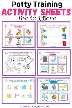 potty training activity sheets for toddlers with pictures and instructions to help them learn how to