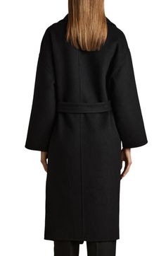 "Find REISS Bridget Belted Wool Blend Coat on Editorialist. A matching tie belt underscores the relaxed-fit style of a warming wool-blend coat that's sure to be an outerwear staple. 46 1/2\" length (size 10US/14UK) Open front Notched lapels Front welt pockets Removable tie belt Unlined 63% wool, 37% polyester Dry clean Imported" Reiss Coat, Belted Wrap Coat, Wrap Coat, Belted Coat, Wool Blend Coat, Fit Style, Tie Belt, Black Coat, Wool Coat