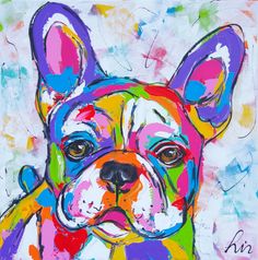 a colorful painting of a dog on a white background