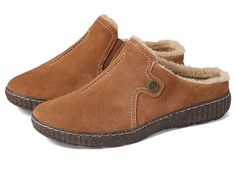 Clarks Caroline Step - Women's Clog/Mule Shoes : Dark Tan Leather : Minimal yet elegant, the Clarks Caroline Step Clogs promise to treat your feet with all the coziness and comfort they desire during those chilly days. Leather upper. Cozy faux fur lining. Comfort 5 mm PU foam footbed delivers enhanced cushioning throughout the day. Slip-on construction. Round toe. Slip-resistant rice husk-flecked TPR outsole. Imported. Measurements: Heel Height: 1 1 2 in Weight: 11 oz Platform Height: 1 in Produ Comfortable Fall Slip-ons With Stitched Sole, Comfortable Leather Footbed Slip-ons For Fall, Comfortable Leather Slip-ons With Textured Footbed, Comfortable Non-slip Slip-on Clogs, Comfortable Leather Slip-on Clogs, Comfortable Waterproof Slip-on Clogs, Comfortable Slip-on Clogs In Medium Width, Pearl Loafers, Medium Width Slip-on Clogs With Reinforced Heel