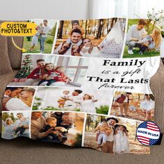 a family is a gift that last forever photo collage blanket with custom text and photos