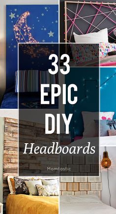 there is a collage of photos with the words 33 epic diy headboards