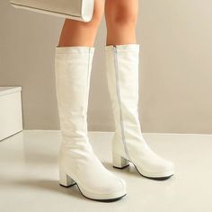 💿 These disco neon boots have a sleek vinyl construction, thick platforms, chunky heels, and side zip closures Material: Vegan Leather Run small, please review the sizing information Womens Boots Knee High, 80s Disco, All Black Shoes, Gogo Boots, Orange Shoes, Chunky Heels Boots, Square Toe Heels, Retro Mode, Aesthetic Shoes