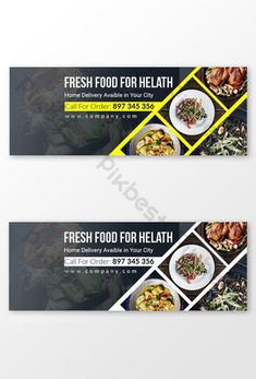 two horizontal banners with food items on them