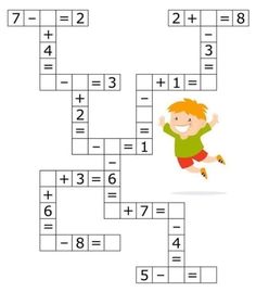 a crossword puzzle with a boy jumping up and down on the floor, which has numbers