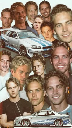 a collage of people and cars with one man smiling at the camera in front of them