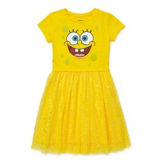 Who lives in a pineapple under the sea? Bright and colorful SpongeBob tutu dress is a fun and festive look for any occasion. Size: XL (14-16).  Color: Yellow.  Gender: female.  Age Group: kids. Patrick Star Fancy Dress, Sponge Bob Dress, Spongebob Girl Birthday, Spongebob Dress, Spongebob Outfit, Spongebob Spongebob, Tulle Costumes, Hall Decorations, Sea Bright