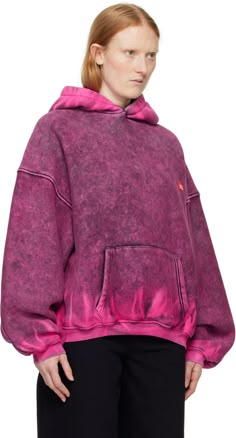 Overdyed cotton-blend fleece hoodie. Acid wash effect throughout. · Logo patch at chest · Kangaroo pocket · Rib knit hem and cuffs · Dropped shoulders Supplier color: Acid candy pink Puff Hoodie, Bleach Hoodie, Body Con Dress Outfit, Purple Hoodie, Outwear Jackets, Dressed To Kill, Candy Pink, Custom Hoodies, 가을 패션