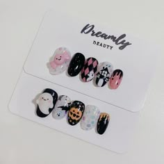 Halloween Korean Nails, Manicure Halloween, Kawaii Nail Art, Fake Nails Designs, Art Deco Nails, Fall Nail Art Designs, Cute Nail Art Designs