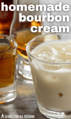 two glasses filled with ice cream sitting on top of a table