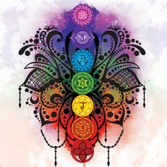 the seven chakras are arranged in different colors and sizes, with an artistic design