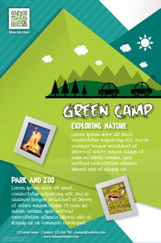 the green camp flyer is designed to look like it has been set up on fire