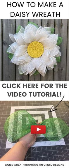 how to make a daisy wreath with video instructions on the front and back side, as well as step by step instructions