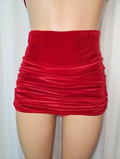 The Starlet High Waist Bottom in red is a handmade, full coverage bottom with ruched detailing and a lined crotch for comfort. Made with a stretchy and soft red velvet, this bottom offers a modest yet stylish look. Perfect for any body type, it provides extra coverage and a flattering fit. Optional color choices also available! Use the drop box! Made to order in sizes Small thru 3XL! Please allow 6 weeks to process your order! Each item is handmade ethically with love from the SugarDoll in sunny Sunny California, Drop Box, Soft Red, High Waist Bottoms, Pink Velvet, Green Velvet, Blue Velvet, Dusty Blue, Color Choices