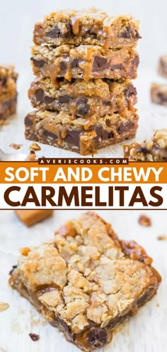 Say hello to the best ever carmelitas! Wonderfully drippy, gooey, and stuffed with chocolate, these soft and chewy oatmeal caramel bars are a simple sweet treat you'll be craving again and again. Plus, you only need one bowl for this easy dessert recipe! Carmelitas Recipe, Chocolate Caramel Bars, Layered Bars, Chewy Oatmeal Cookie, Gooey Caramel, Caramel Bars, Oatmeal Cookies Chewy, Dessert Bar Recipe, Cookie Bar