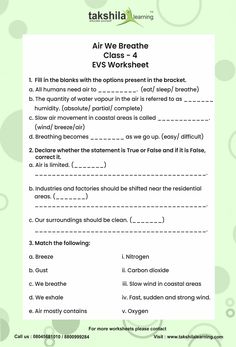 an english worksheet with the words air we breathe and other words on it