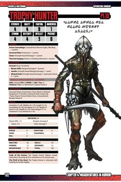 a character sheet from the video game trophy hunter, with information for each player and their abilities