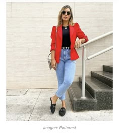 Red Blazer Outfit, Casual Oufits, Ideas De Outfits, Blazer Outfits Casual, Look Jean, Outfit Mujer, Wardrobe Tips, Outfits Chic