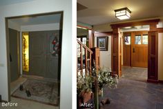 before and after photos of a home's entryway